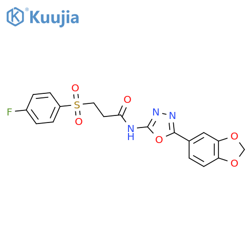 N-5-(2H-1,3-benzodioxol-5-yl)-1,3,4-oxadiazol-2-yl-3-(4-fluorobenzenesulfonyl)propanamide structure
