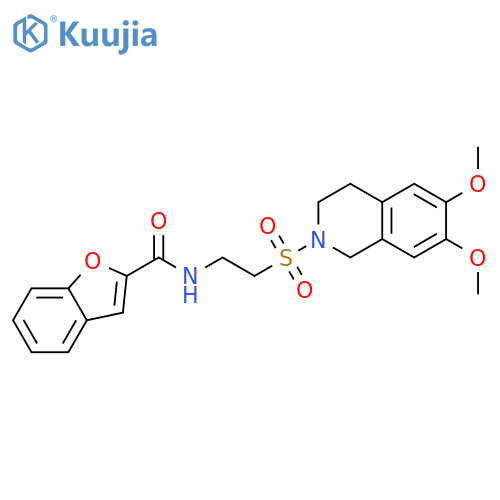 N-{2-(6,7-dimethoxy-1,2,3,4-tetrahydroisoquinolin-2-yl)sulfonylethyl}-1-benzofuran-2-carboxamide structure