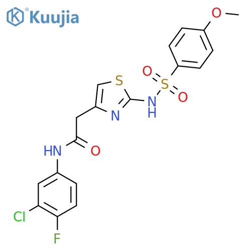 N-(3-chloro-4-fluorophenyl)-2-2-(4-methoxybenzenesulfonamido)-1,3-thiazol-4-ylacetamide structure