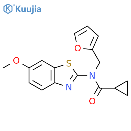 N-(furan-2-yl)methyl-N-(6-methoxy-1,3-benzothiazol-2-yl)cyclopropanecarboxamide structure