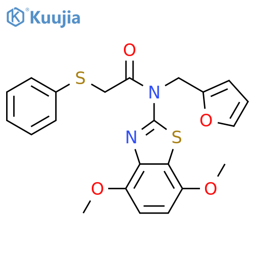 N-(4,7-dimethoxy-1,3-benzothiazol-2-yl)-N-(furan-2-yl)methyl-2-(phenylsulfanyl)acetamide structure