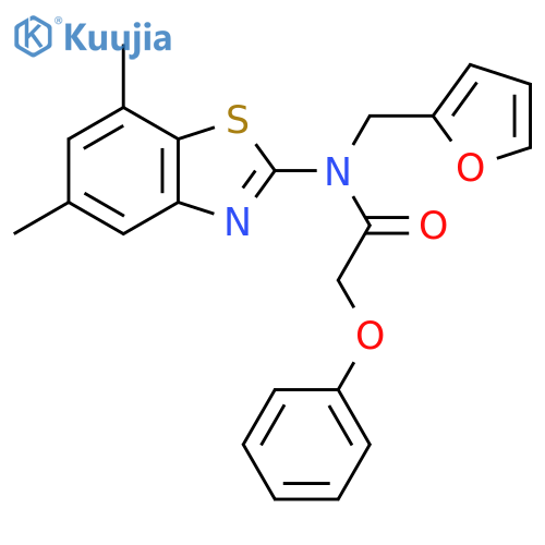 N-(5,7-dimethyl-1,3-benzothiazol-2-yl)-N-(furan-2-yl)methyl-2-phenoxyacetamide structure