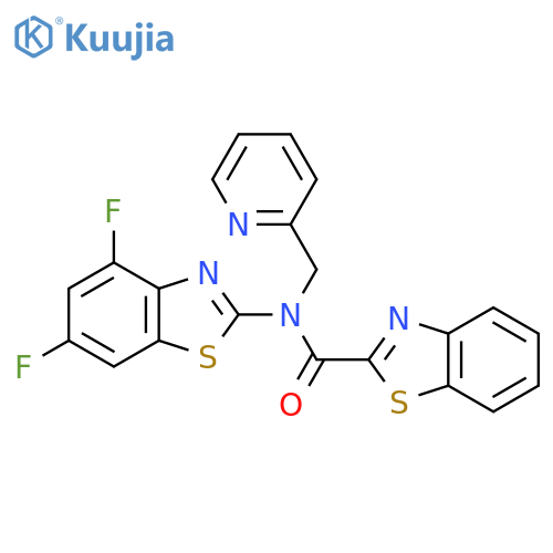 N-(4,6-difluoro-1,3-benzothiazol-2-yl)-N-(pyridin-2-yl)methyl-1,3-benzothiazole-2-carboxamide structure
