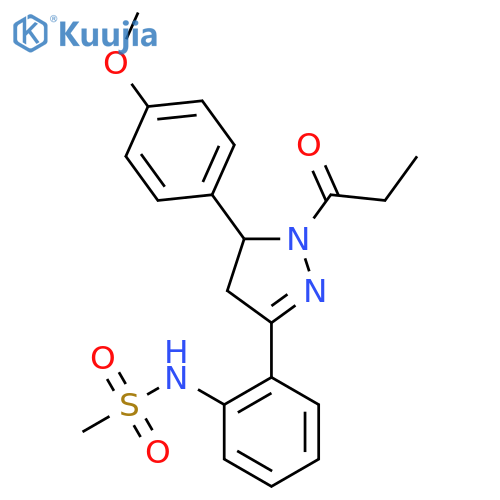 N-{2-5-(4-methoxyphenyl)-1-propanoyl-4,5-dihydro-1H-pyrazol-3-ylphenyl}methanesulfonamide structure