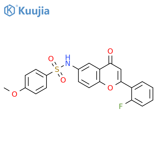 N-2-(2-fluorophenyl)-4-oxo-4H-chromen-6-yl-4-methoxybenzene-1-sulfonamide structure