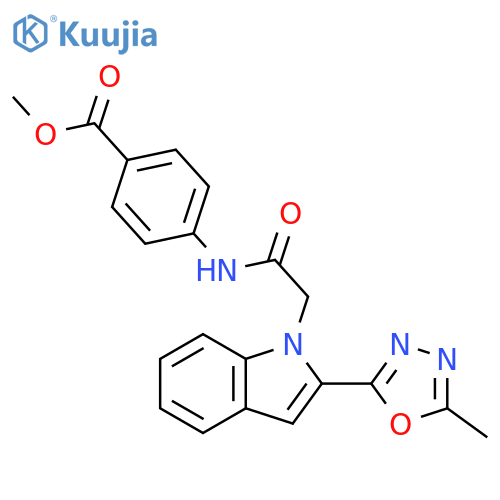 methyl 4-{2-2-(5-methyl-1,3,4-oxadiazol-2-yl)-1H-indol-1-ylacetamido}benzoate structure