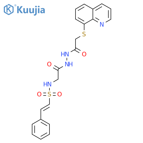 N-{2-oxo-2-[2-(quinolin-8-ylsulfanyl)acetohydrazido]ethyl}-2-phenylethene-1-sulfonamide structure