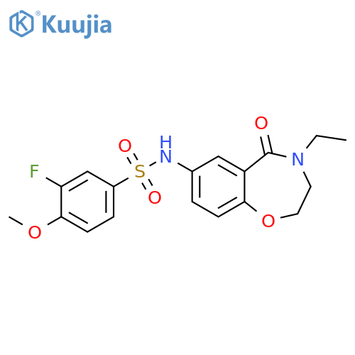 N-(4-ethyl-5-oxo-2,3,4,5-tetrahydro-1,4-benzoxazepin-7-yl)-3-fluoro-4-methoxybenzene-1-sulfonamide structure