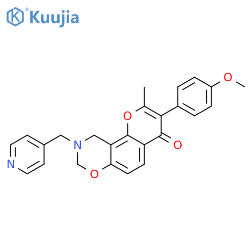 3-(4-methoxyphenyl)-2-methyl-9-(pyridin-4-yl)methyl-4H,8H,9H,10H-chromeno8,7-e1,3oxazin-4-one structure