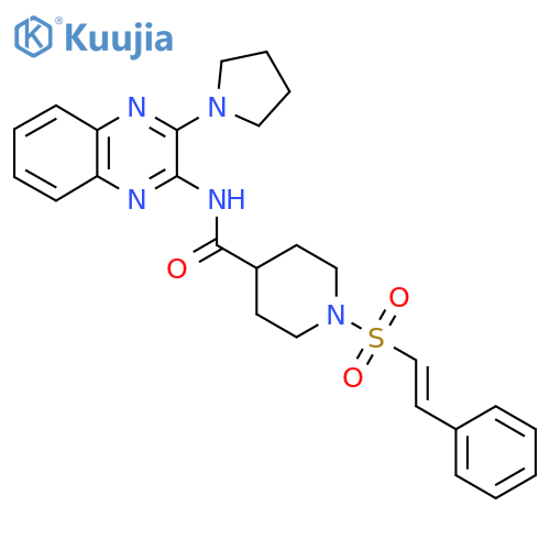 1-(2-phenylethenesulfonyl)-N-[3-(pyrrolidin-1-yl)quinoxalin-2-yl]piperidine-4-carboxamide structure