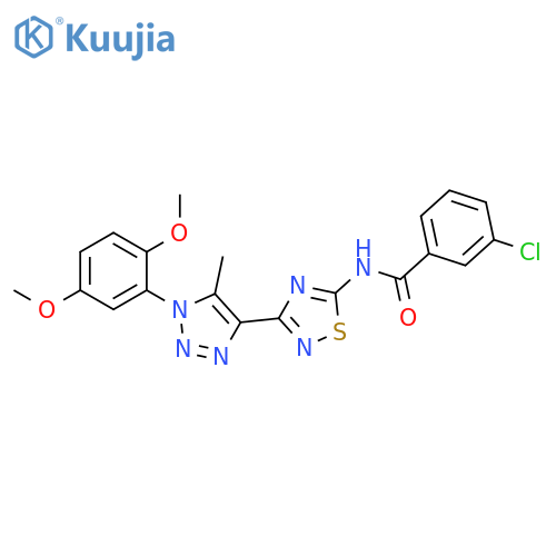 3-chloro-N-{3-1-(2,5-dimethoxyphenyl)-5-methyl-1H-1,2,3-triazol-4-yl-1,2,4-thiadiazol-5-yl}benzamide structure