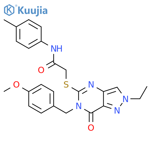 2-({2-ethyl-6-(4-methoxyphenyl)methyl-7-oxo-2H,6H,7H-pyrazolo4,3-dpyrimidin-5-yl}sulfanyl)-N-(4-methylphenyl)acetamide structure