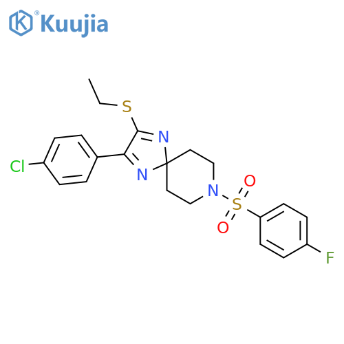 2-(4-chlorophenyl)-3-(ethylsulfanyl)-8-(4-fluorobenzenesulfonyl)-1,4,8-triazaspiro4.5deca-1,3-diene structure
