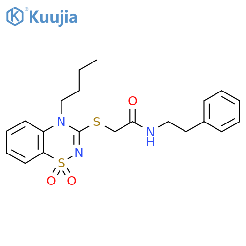 2-(4-butyl-1,1-dioxo-4H-1lambda6,2,4-benzothiadiazin-3-yl)sulfanyl-N-(2-phenylethyl)acetamide structure