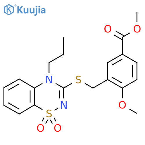 methyl 3-{(1,1-dioxo-4-propyl-4H-1lambda6,2,4-benzothiadiazin-3-yl)sulfanylmethyl}-4-methoxybenzoate structure