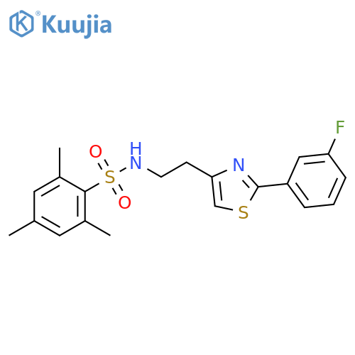 N-{2-2-(3-fluorophenyl)-1,3-thiazol-4-ylethyl}-2,4,6-trimethylbenzene-1-sulfonamide structure