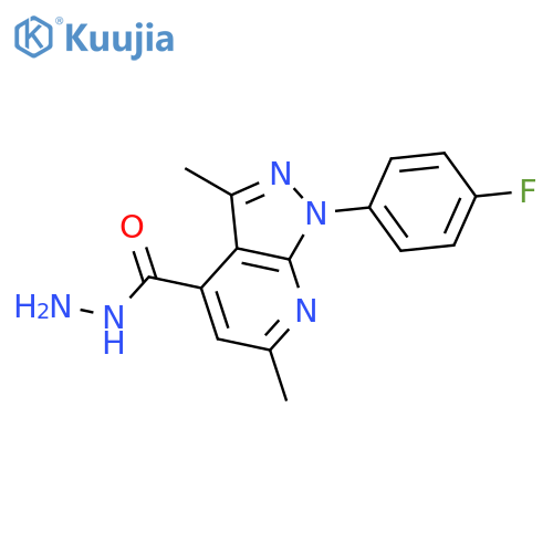 1-(4-fluorophenyl)-3,6-dimethyl-1H-pyrazolo3,4-bpyridine-4-carbohydrazide structure