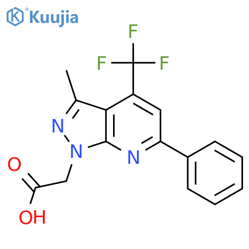 2-3-methyl-6-phenyl-4-(trifluoromethyl)-1H-pyrazolo3,4-bpyridin-1-ylacetic acid structure