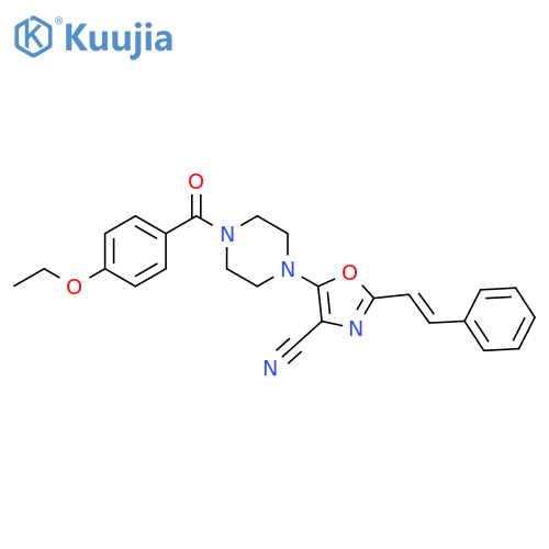 5-4-(4-ethoxybenzoyl)piperazin-1-yl-2-(E)-2-phenylethenyl-1,3-oxazole-4-carbonitrile structure