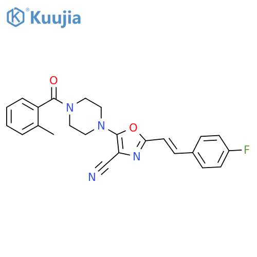 2-(E)-2-(4-fluorophenyl)ethenyl-5-4-(2-methylbenzoyl)piperazin-1-yl-1,3-oxazole-4-carbonitrile structure