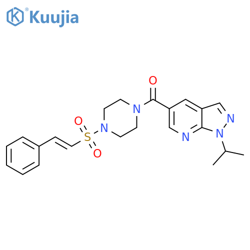 1-(2-phenylethenesulfonyl)-4-[1-(propan-2-yl)-1H-pyrazolo[3,4-b]pyridine-5-carbonyl]piperazine structure