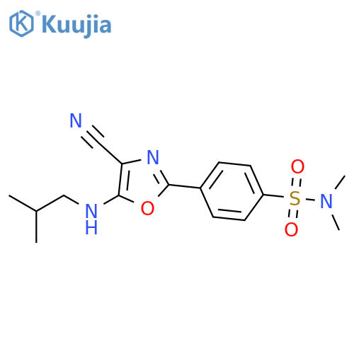 4-{4-cyano-5-(2-methylpropyl)amino-1,3-oxazol-2-yl}-N,N-dimethylbenzene-1-sulfonamide structure