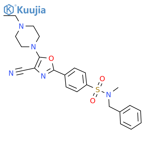N-benzyl-4-4-cyano-5-(4-ethylpiperazin-1-yl)-1,3-oxazol-2-yl-N-methylbenzene-1-sulfonamide structure