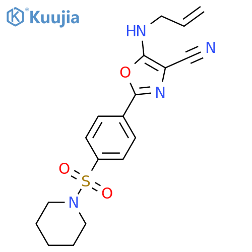 2-4-(piperidine-1-sulfonyl)phenyl-5-(prop-2-en-1-yl)amino-1,3-oxazole-4-carbonitrile structure