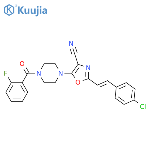 2-(E)-2-(4-chlorophenyl)ethenyl-5-4-(2-fluorobenzoyl)piperazin-1-yl-1,3-oxazole-4-carbonitrile structure