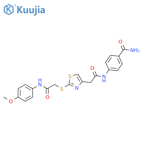 4-{2-2-({(4-methoxyphenyl)carbamoylmethyl}sulfanyl)-1,3-thiazol-4-ylacetamido}benzamide structure