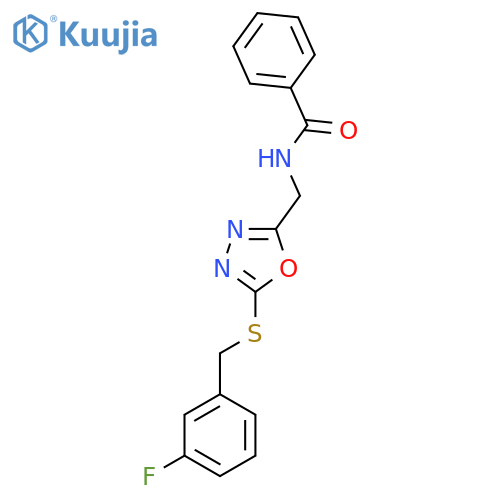 N-(5-{(3-fluorophenyl)methylsulfanyl}-1,3,4-oxadiazol-2-yl)methylbenzamide structure