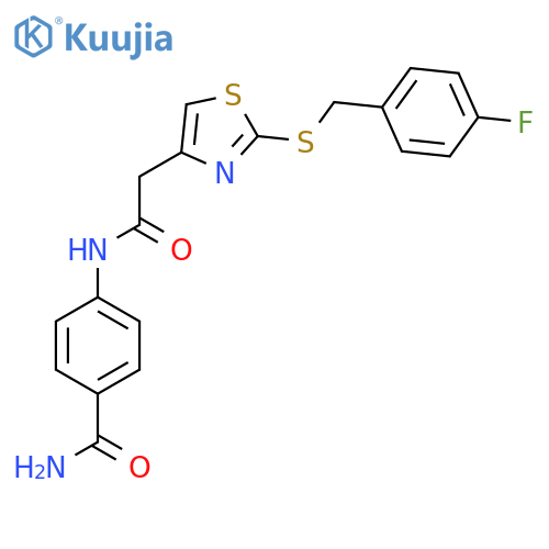 4-2-(2-{(4-fluorophenyl)methylsulfanyl}-1,3-thiazol-4-yl)acetamidobenzamide structure