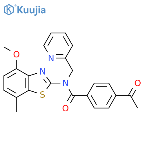 4-acetyl-N-(4-methoxy-7-methyl-1,3-benzothiazol-2-yl)-N-(pyridin-2-yl)methylbenzamide structure