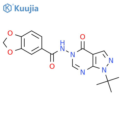 N-{1-tert-butyl-4-oxo-1H,4H,5H-pyrazolo3,4-dpyrimidin-5-yl}-2H-1,3-benzodioxole-5-carboxamide structure
