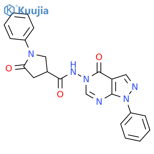 5-oxo-N-{4-oxo-1-phenyl-1H,4H,5H-pyrazolo3,4-dpyrimidin-5-yl}-1-phenylpyrrolidine-3-carboxamide structure