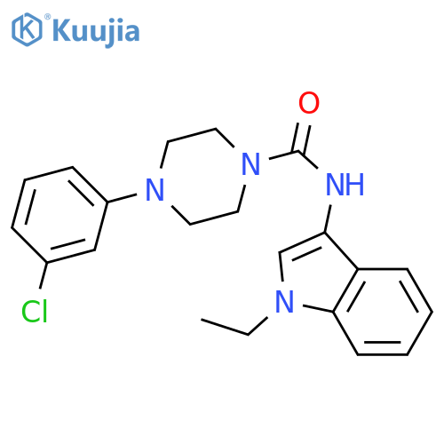 4-(3-chlorophenyl)-N-(1-ethyl-1H-indol-3-yl)piperazine-1-carboxamide structure