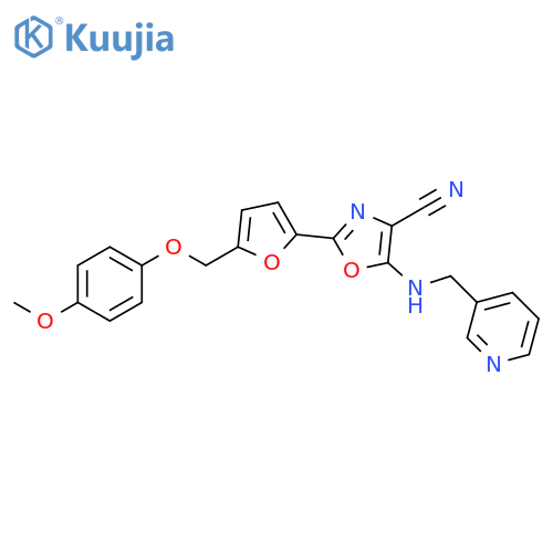 2-{5-(4-methoxyphenoxy)methylfuran-2-yl}-5-{(pyridin-3-yl)methylamino}-1,3-oxazole-4-carbonitrile structure