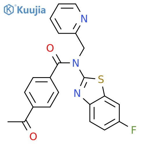 4-acetyl-N-(6-fluoro-1,3-benzothiazol-2-yl)-N-(pyridin-2-yl)methylbenzamide structure