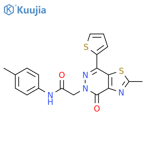 2-2-methyl-4-oxo-7-(thiophen-2-yl)-4H,5H-1,3thiazolo4,5-dpyridazin-5-yl-N-(4-methylphenyl)acetamide structure