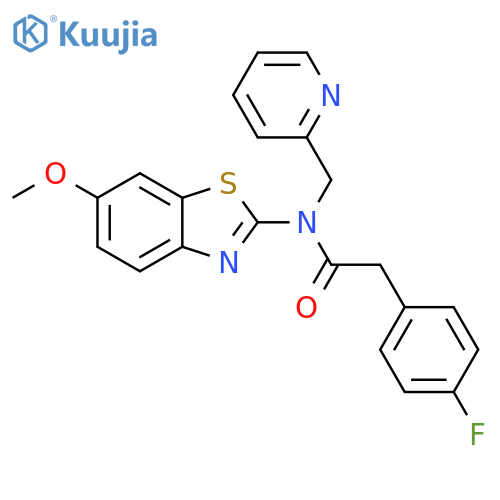 2-(4-fluorophenyl)-N-(6-methoxy-1,3-benzothiazol-2-yl)-N-(pyridin-2-yl)methylacetamide structure