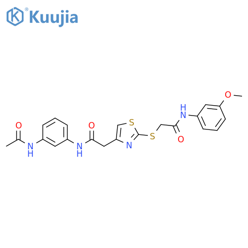 2-(4-{(3-acetamidophenyl)carbamoylmethyl}-1,3-thiazol-2-yl)sulfanyl-N-(3-methoxyphenyl)acetamide structure