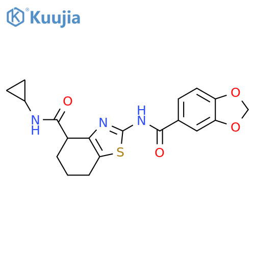 2-(2H-1,3-benzodioxole-5-amido)-N-cyclopropyl-4,5,6,7-tetrahydro-1,3-benzothiazole-4-carboxamide structure
