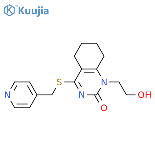 1-(2-hydroxyethyl)-4-{(pyridin-4-yl)methylsulfanyl}-1,2,5,6,7,8-hexahydroquinazolin-2-one structure