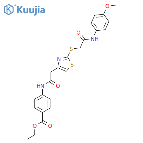 ethyl 4-{2-2-({(4-methoxyphenyl)carbamoylmethyl}sulfanyl)-1,3-thiazol-4-ylacetamido}benzoate structure