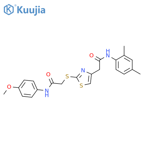 2-(4-{(2,4-dimethylphenyl)carbamoylmethyl}-1,3-thiazol-2-yl)sulfanyl-N-(4-methoxyphenyl)acetamide structure