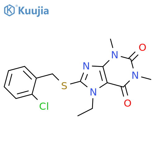 8-{(2-chlorophenyl)methylsulfanyl}-7-ethyl-1,3-dimethyl-2,3,6,7-tetrahydro-1H-purine-2,6-dione structure