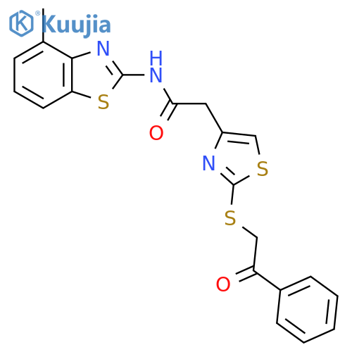 N-(4-methyl-1,3-benzothiazol-2-yl)-2-{2-(2-oxo-2-phenylethyl)sulfanyl-1,3-thiazol-4-yl}acetamide structure