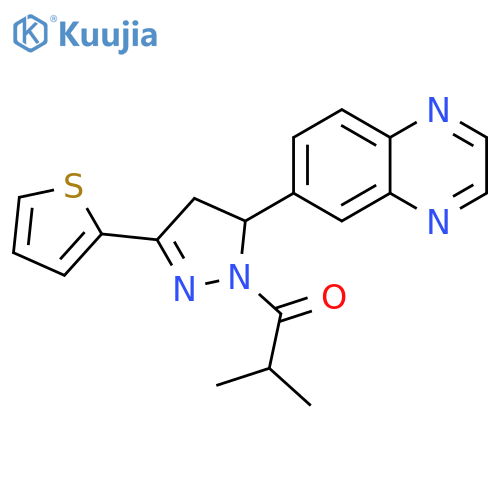 2-methyl-1-5-(quinoxalin-6-yl)-3-(thiophen-2-yl)-4,5-dihydro-1H-pyrazol-1-ylpropan-1-one structure