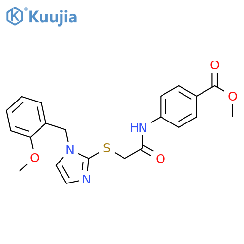 methyl 4-2-({1-(2-methoxyphenyl)methyl-1H-imidazol-2-yl}sulfanyl)acetamidobenzoate structure