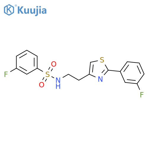 3-fluoro-N-{2-2-(3-fluorophenyl)-1,3-thiazol-4-ylethyl}benzene-1-sulfonamide structure